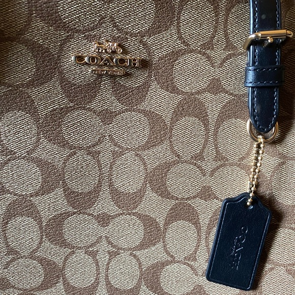 Coach Tan/Brown Signature Canvas Tote with Black Trim - Picture 3 of 5